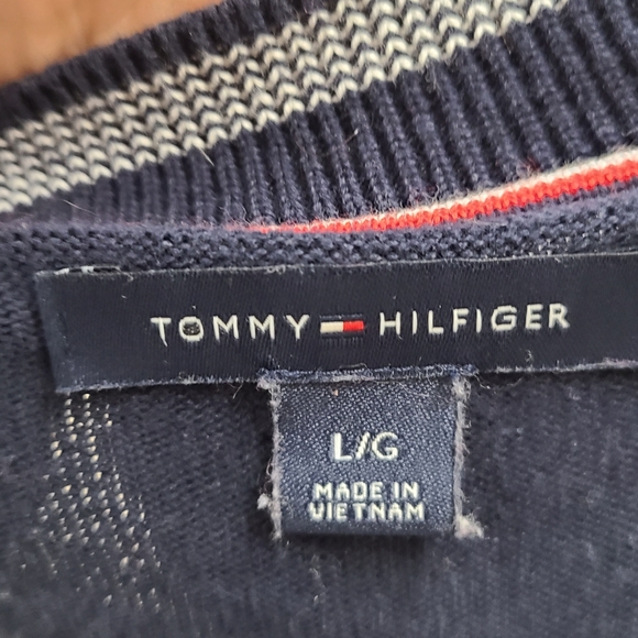 Tommy Hilfiger Navy Blue Perforated V Neck Sweater size Large - Picture 6 of 8